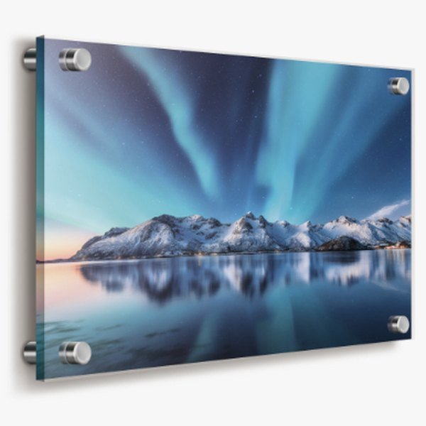 Acrylic print mounted with metal standoffs