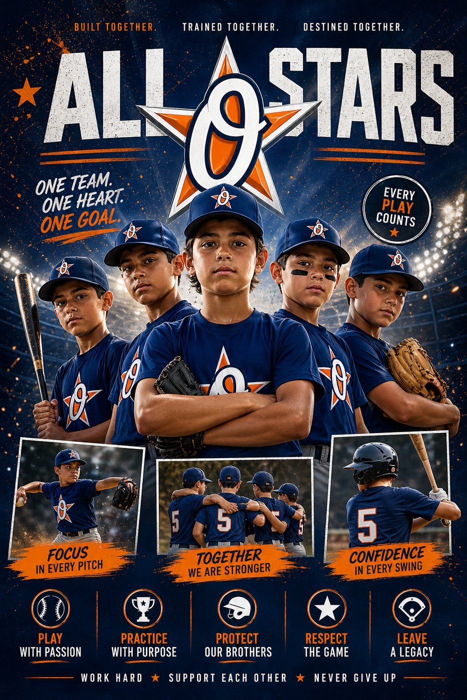 All Stars youth baseball team poster