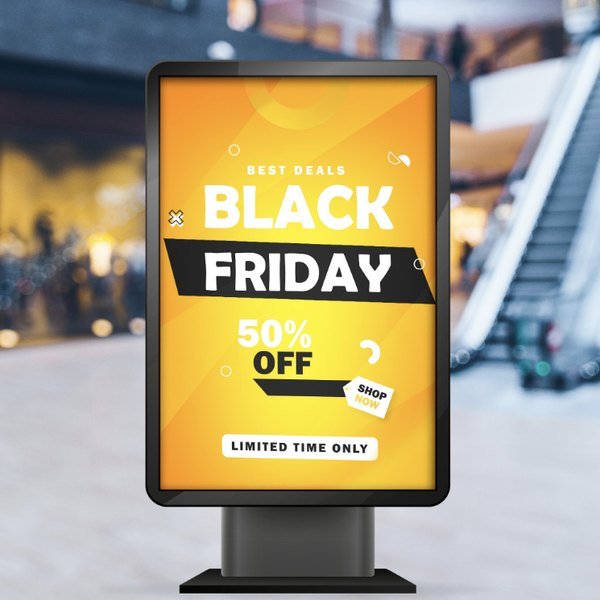 Backlit film glowing in a lit poster display