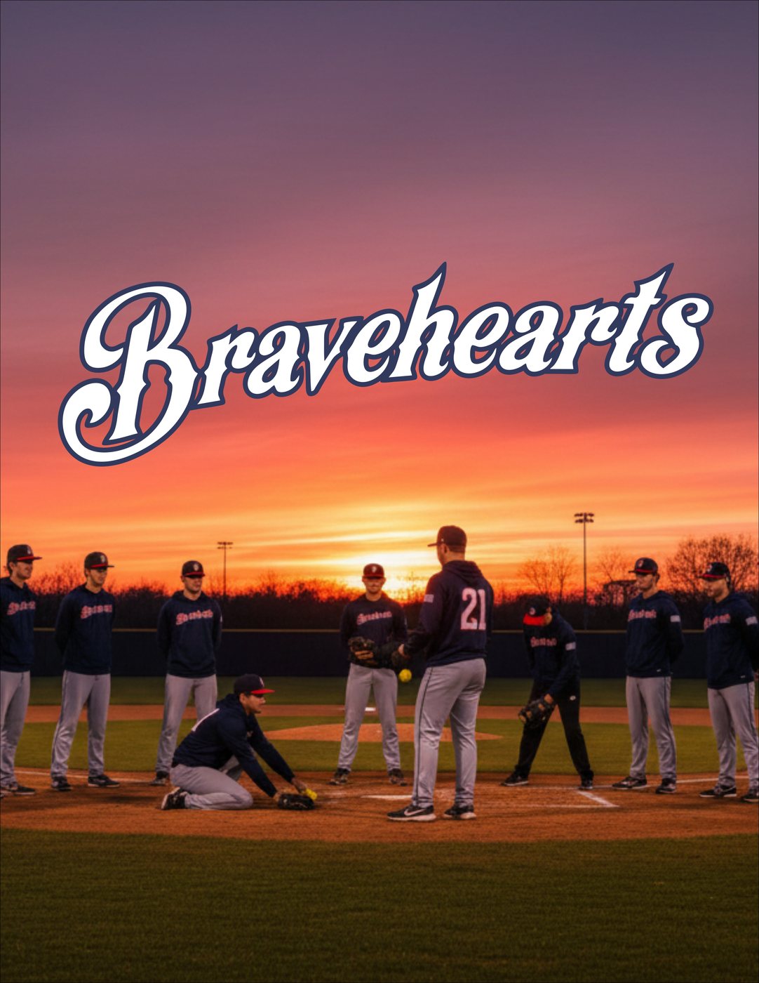 Bravehearts baseball team poster at sunset