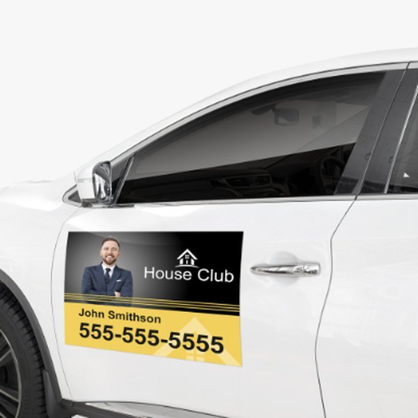 Business magnet on a car door