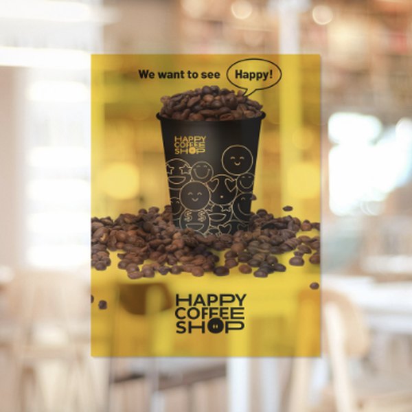 Semi-transparent coffee shop graphic on glass