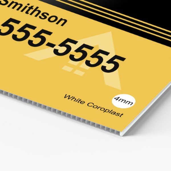 Corner of a yellow coroplast sign