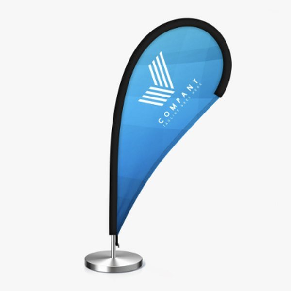Mini teardrop flag on a tabletop base