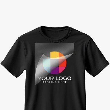 Black t-shirt with a DTF logo transfer
