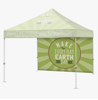 Event tent with a printed back wall