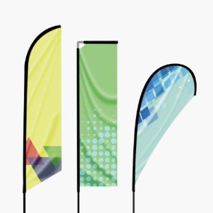 Feather and teardrop advertising flags