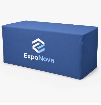 Blue fitted table cover with logo