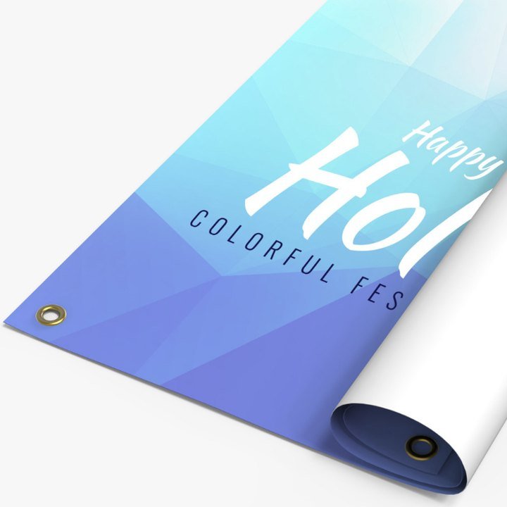 Smooth indoor banner rolled at one end
