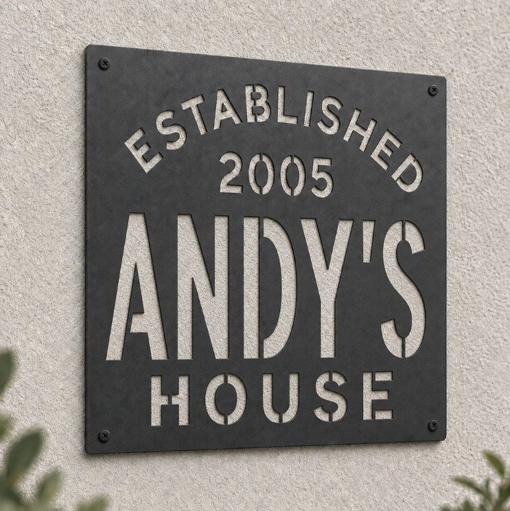 Laser cut metal sign mounted on a wall