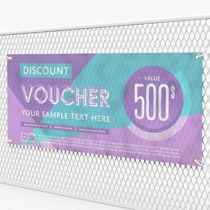 Mesh banner zip-tied to a fence