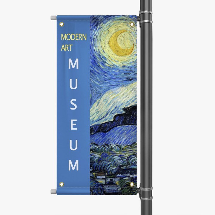 Double-sided pole banner on a street pole
