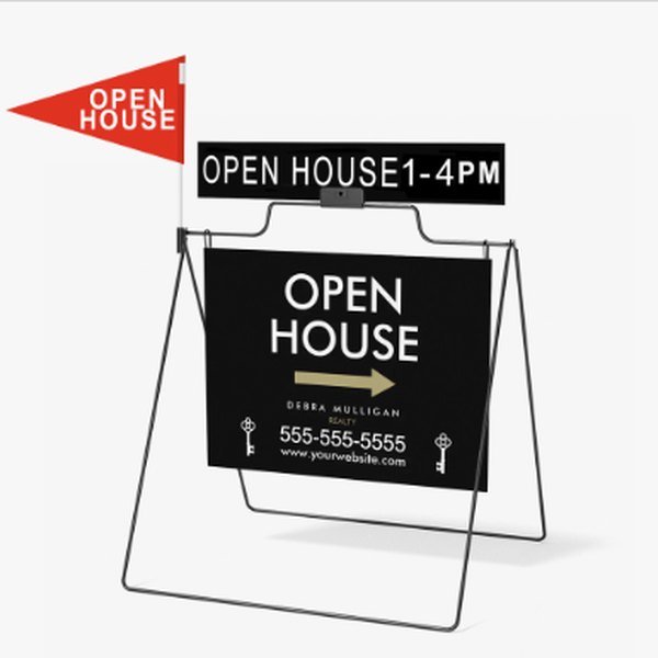 Open house A-frame sign with flag