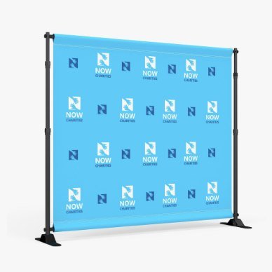 Step and repeat backdrop with logo pattern