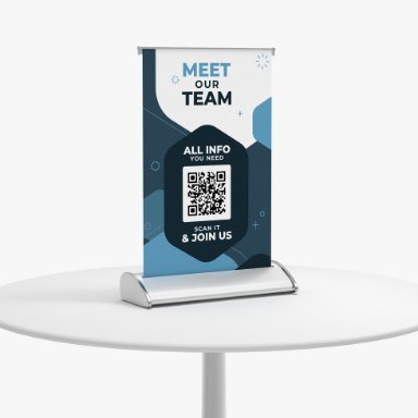 Mini retractable banner on a table