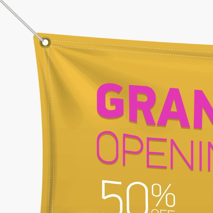 Stretch tension fabric banner hanging from a corner