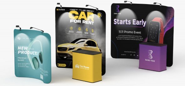 Curved tension fabric displays with counters