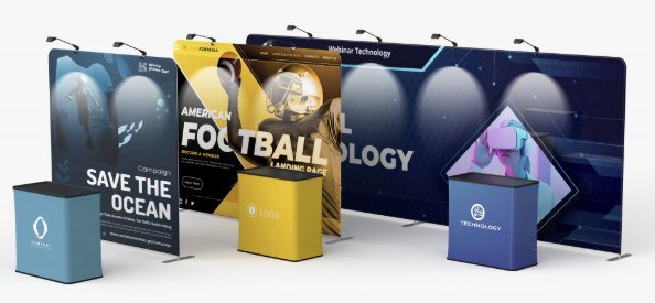 Straight tension fabric displays with counters
