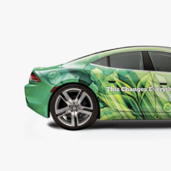 Car with a printed vehicle wrap