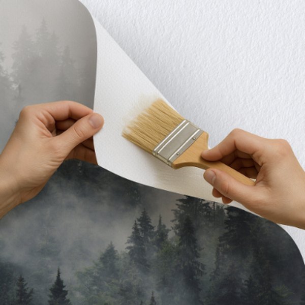 Forest wallpaper mural being applied