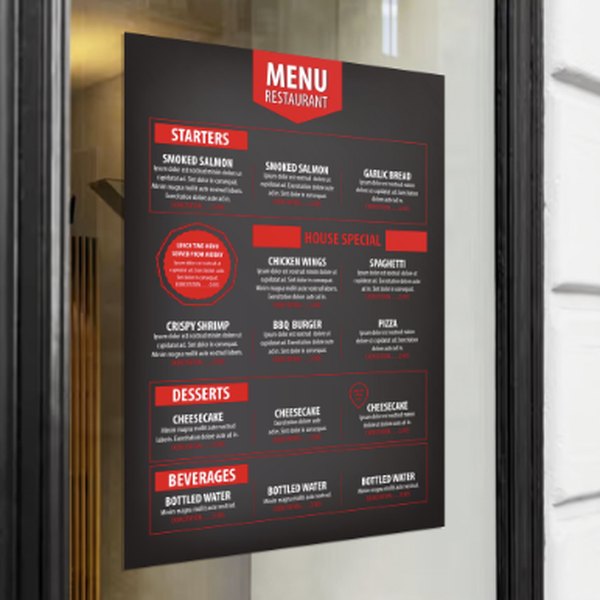 Menu cling on a glass door