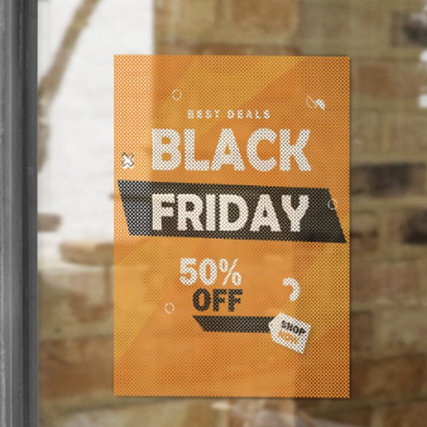 Perforated window graphic on a shop window